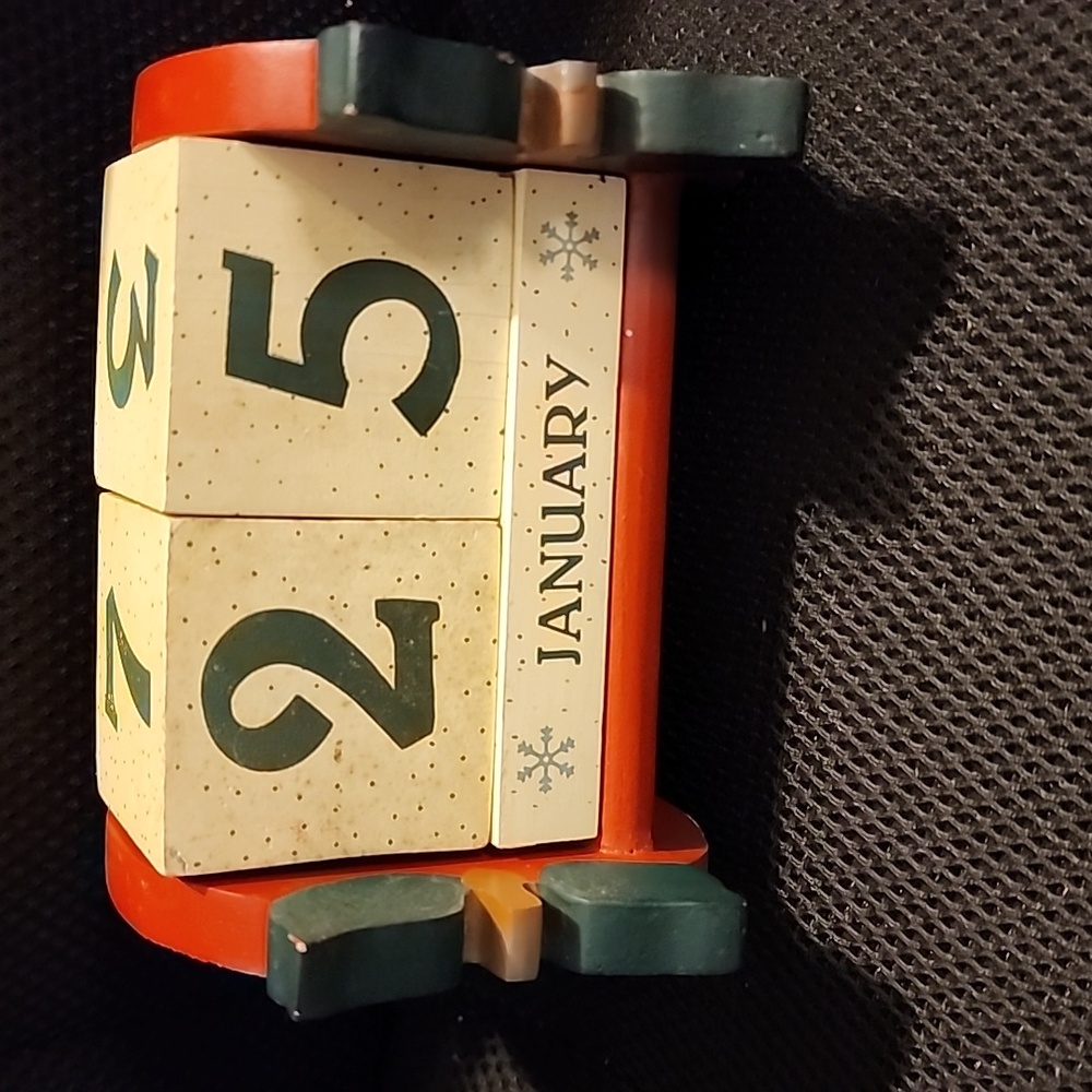 Vintage Wooden Block Perpetual Calendar with Red and Green Accents